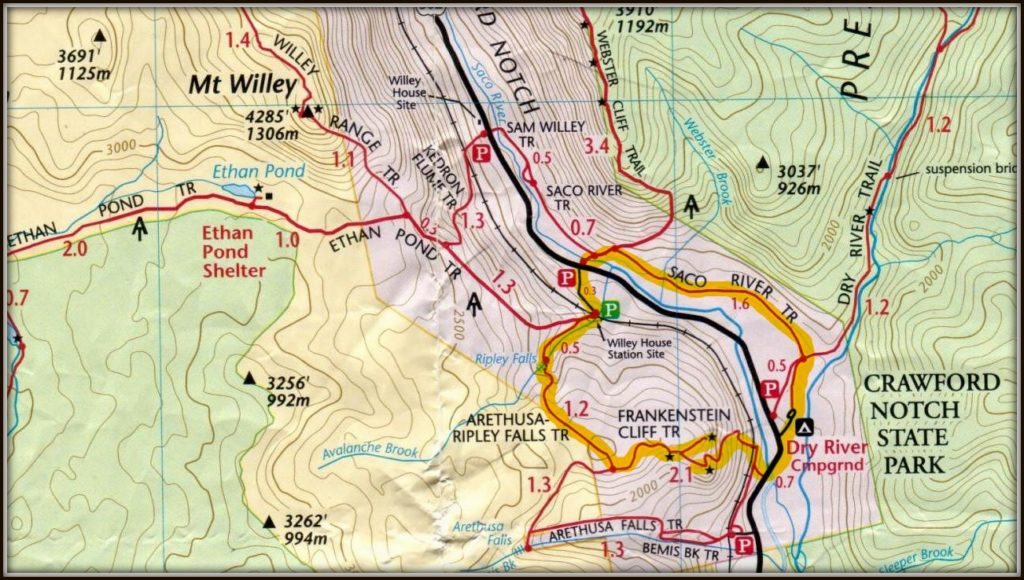 Arethusa and Ripley Falls Trail Map