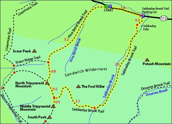 North Tripyramid Mountain Hiking Trail Map