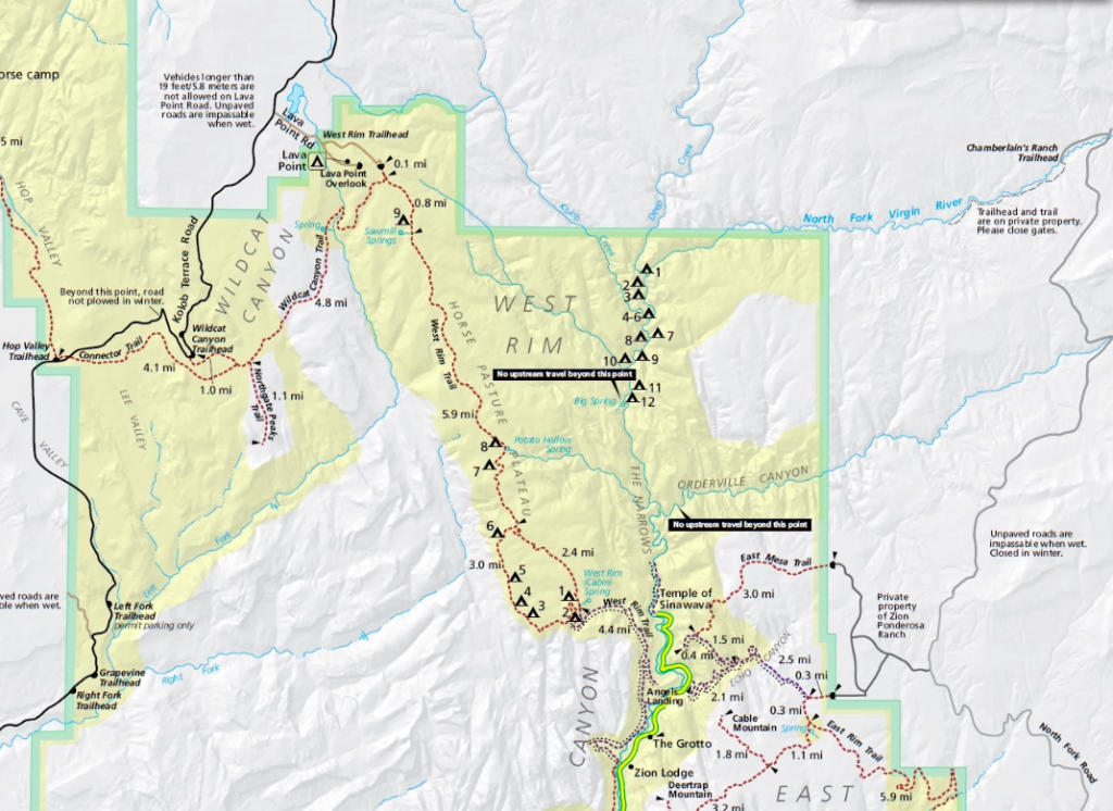 West Rim Trail, Zion Trail Map