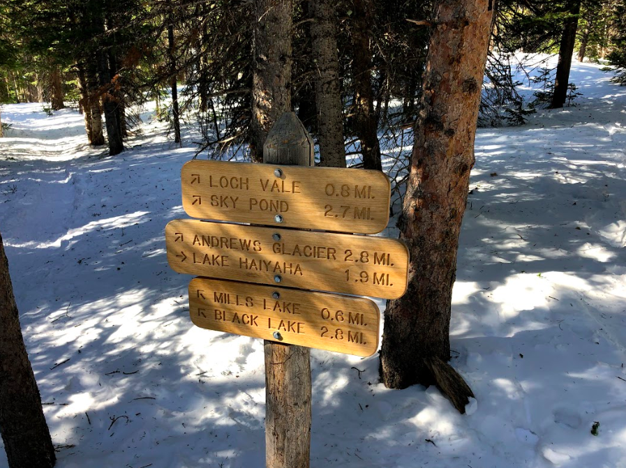 Trail Sign on Loch Vale Trail to Sky Pond
