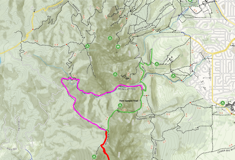 Bear Canyon, Fern Canyon Trail Map