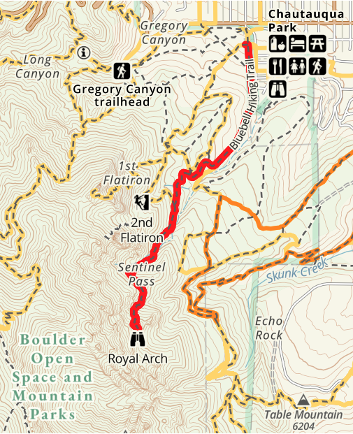 Royal Arch, Boulder Colorado Trail Map