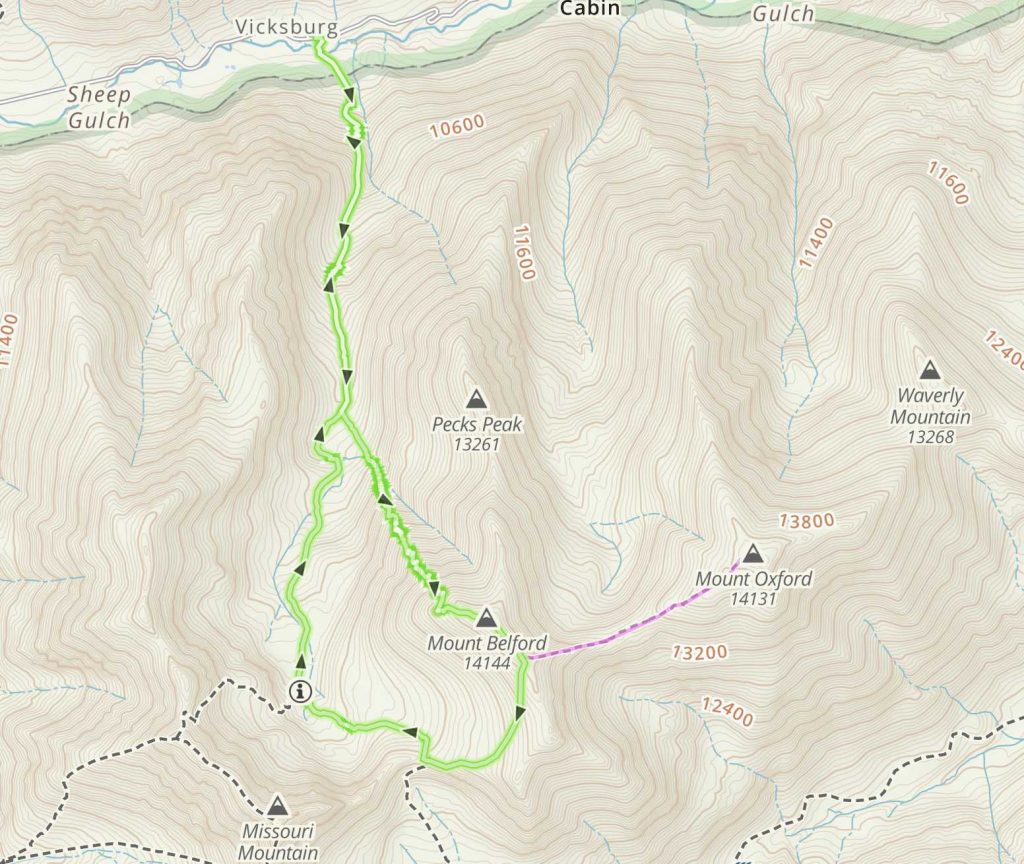 Mount Belford Trail Map