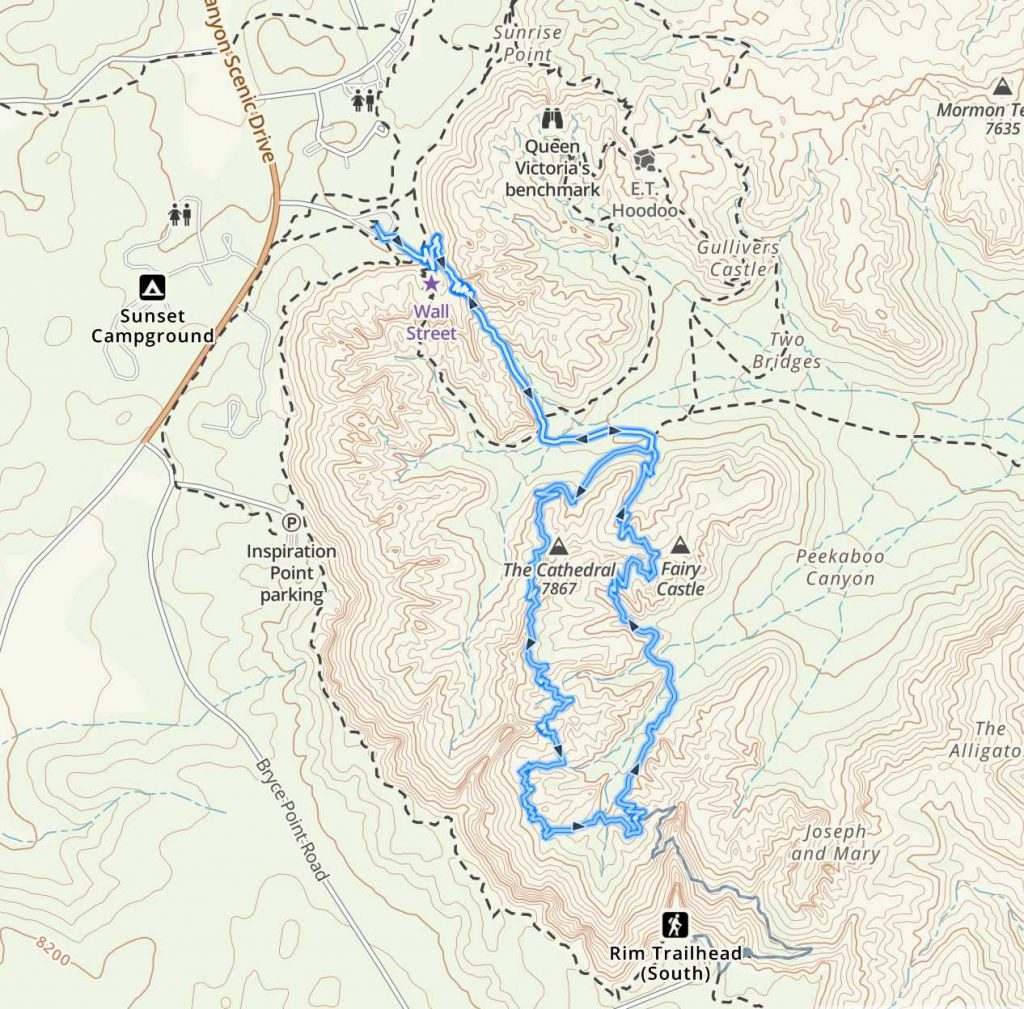 Peekaboo Loop Trail Map - From Sunset Point