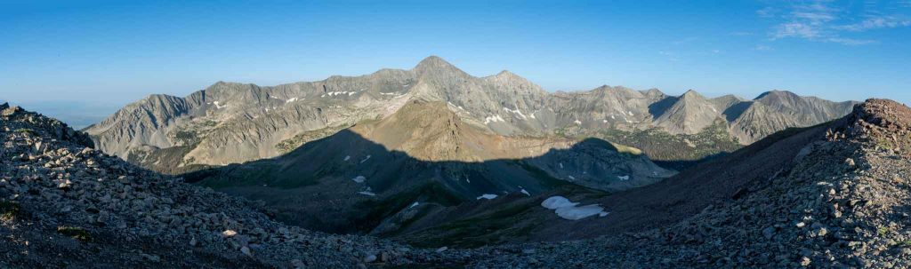 Summit pano views from Mount Lindsey. Looking at Little Bear Blanca traverse.
