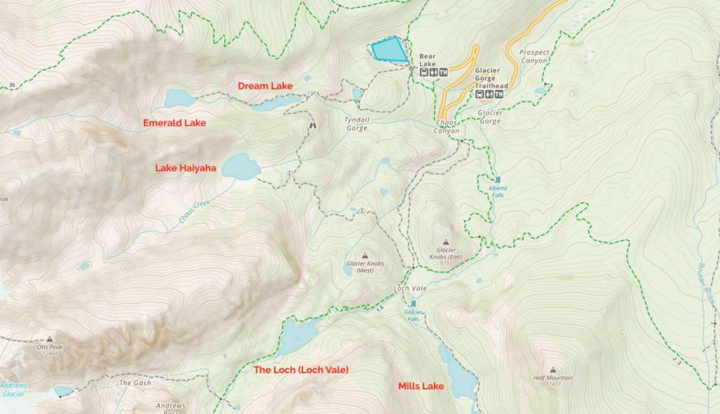 Lake Haiyaha Trail Map