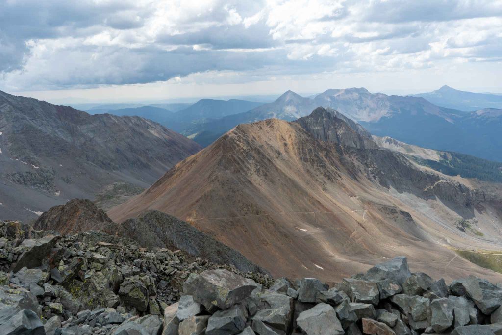 Views of rock of ages approach from summit of Wilson Peak