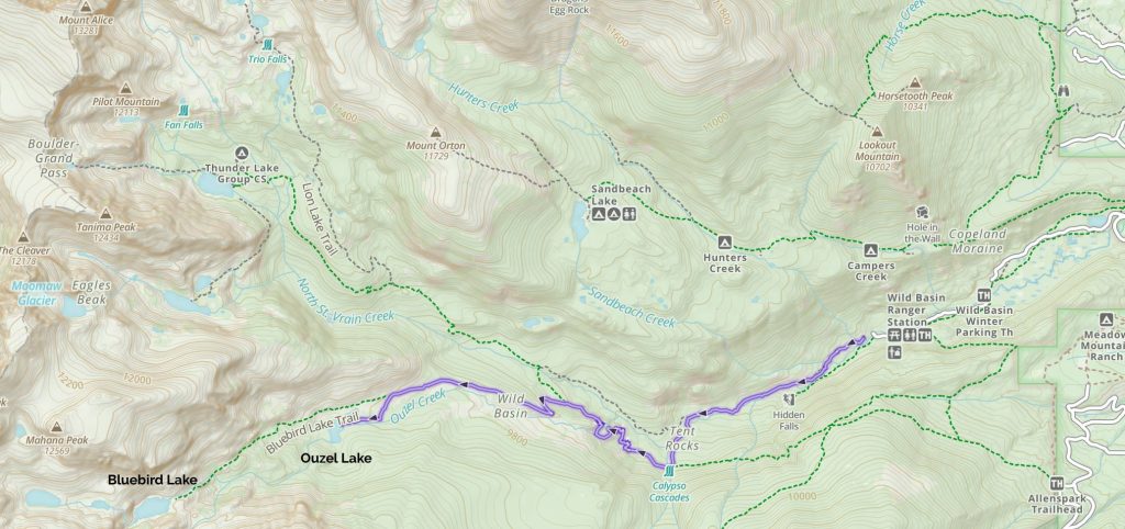 Ouzel Lake Trail Map - Rocky Mountain National Park