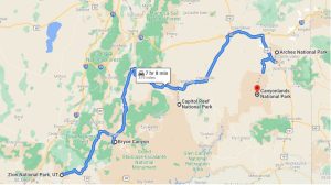 Utah National Park Road Trip Map