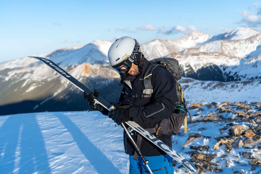 Getting ready to ski down for sunset with the clear OutdoorMaster Ultra XL lenses
