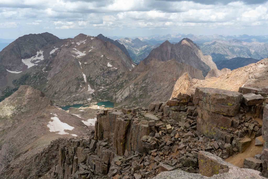 Photo from the summit of Windom Peak looking at Twin Lakes