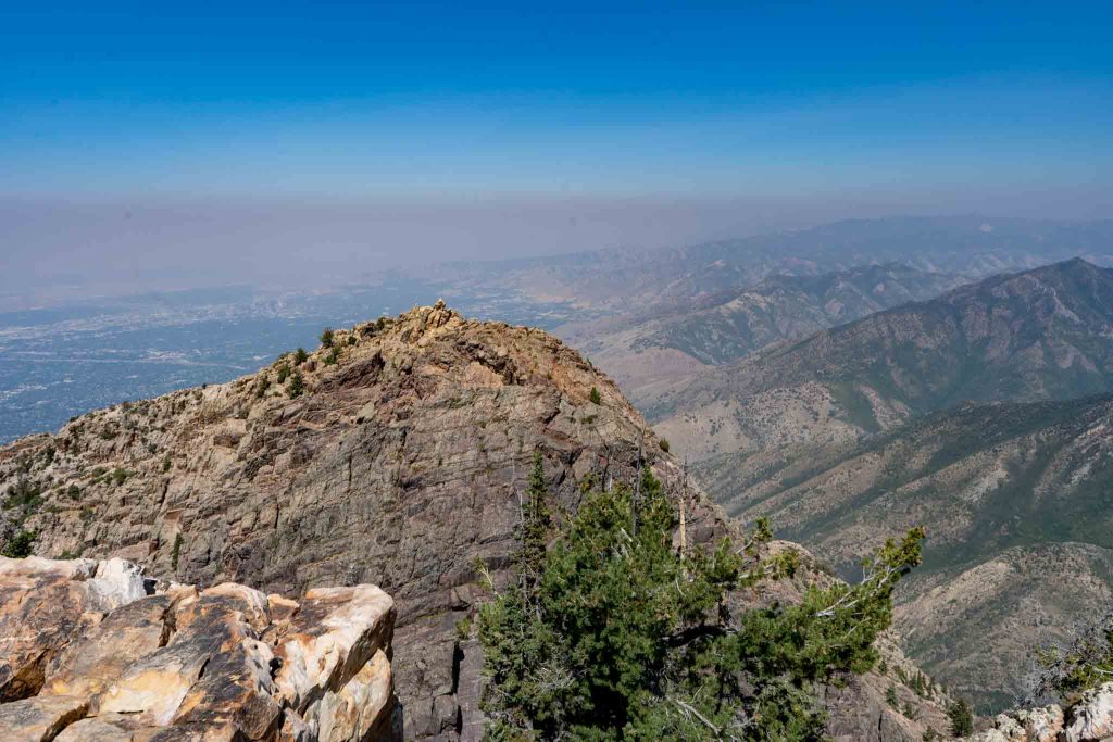 Views of Salt Lake City from the summit of Olympus on a smoky day