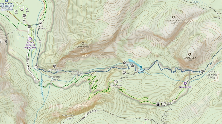 Mist Trail, Vernal Falls, Nevada Falls Trail Map