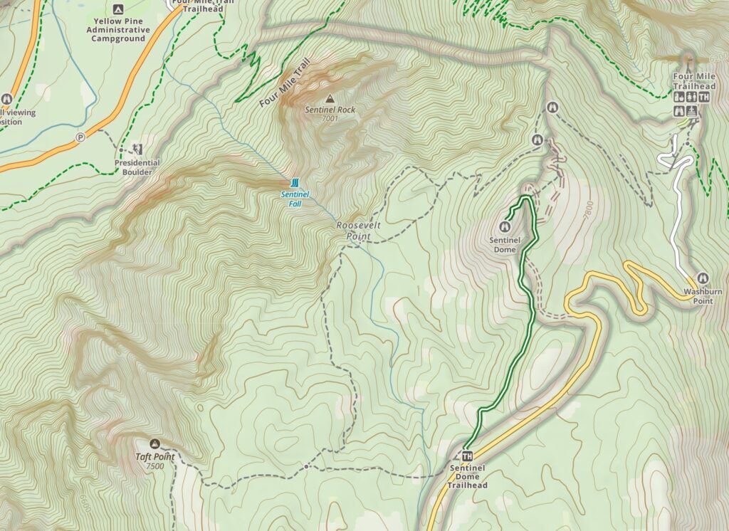 Sentinel Dome and Taft Point Trail Map